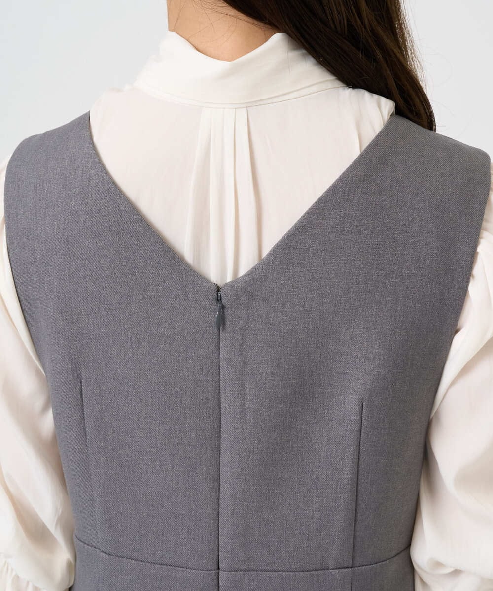 F1EBD51230 MK MICHEL KLEIN(小さいサイズ)(メゾン ドゥ サンク) 【小さいサイズ】ウールライク Vネックジャンパースカート/洗える グレー