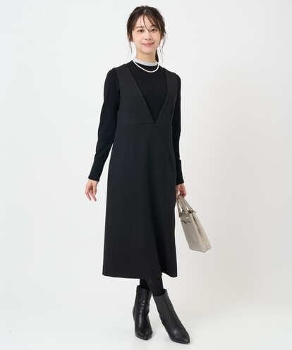 F1EBD51230 MK MICHEL KLEIN(小さいサイズ) 【小さいサイズ】ウールライク Vネックジャンパースカート/洗える