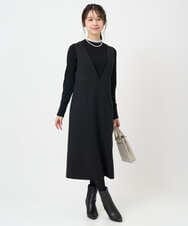 F1EBD51230 MK MICHEL KLEIN(小さいサイズ)(メゾン ドゥ サンク) 【小さいサイズ】ウールライク Vネックジャンパースカート/洗える ブラック