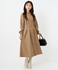 F1EBD57230 MK MICHEL KLEIN(小さいサイズ)(メゾン ドゥ サンク) 【小さいサイズ】ウエストタックデザインワンピース/洗濯機で洗える キャメル