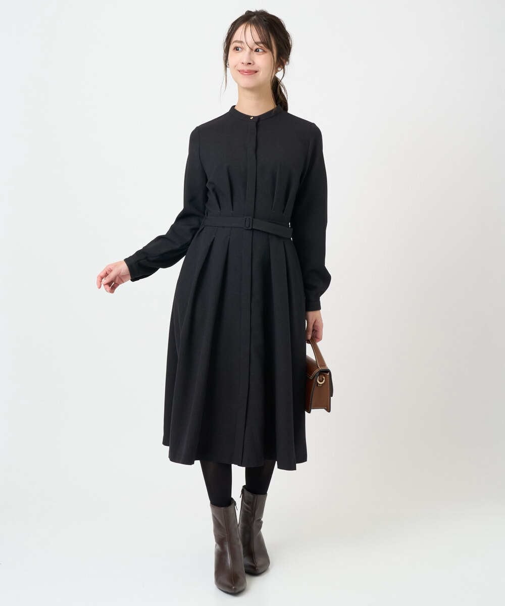 F1EBD57230 MK MICHEL KLEIN(小さいサイズ)(メゾン ドゥ サンク) 【小さいサイズ】ウエストタックデザインワンピース/洗濯機で洗える キャメル