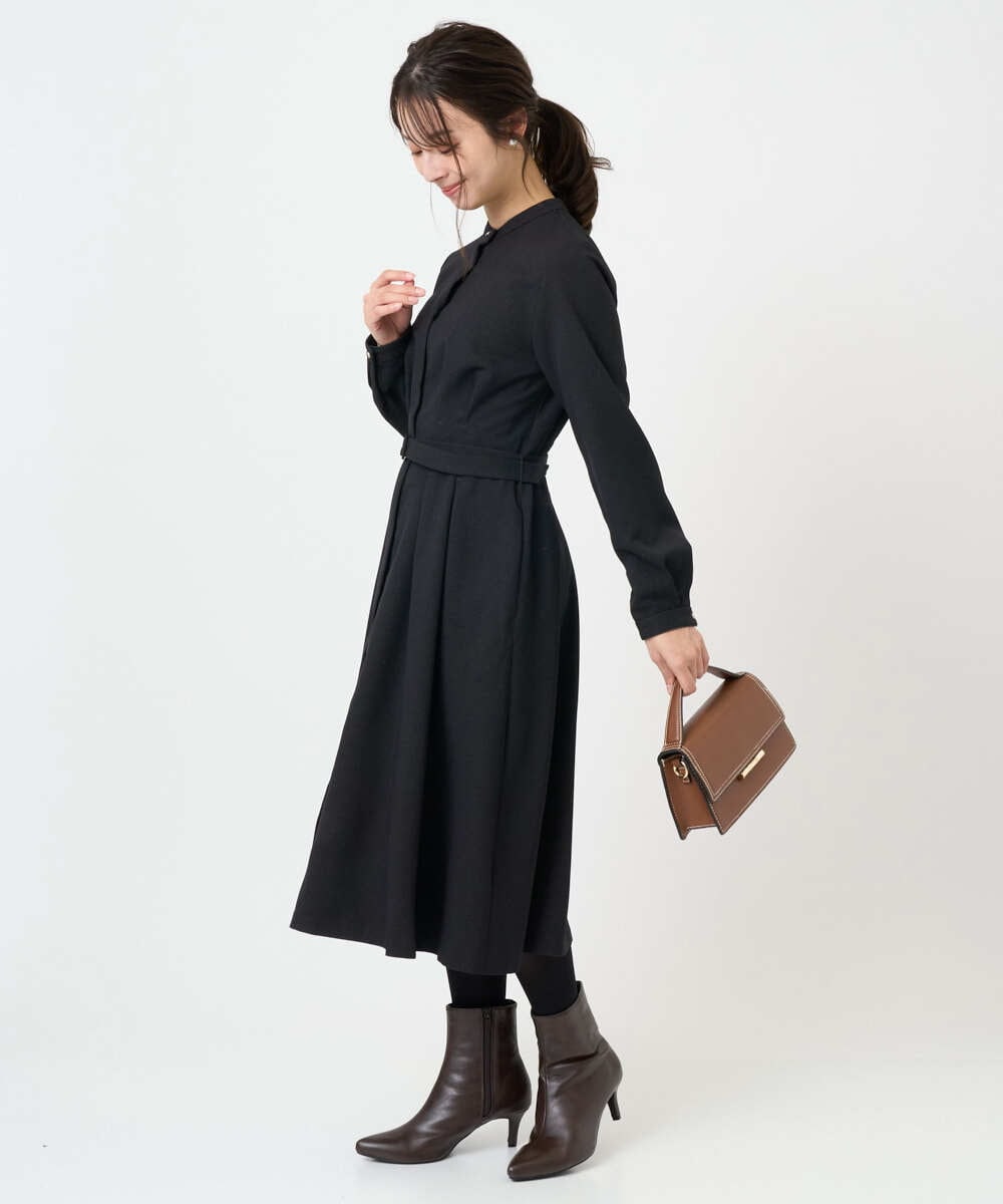 F1EBD57230 MK MICHEL KLEIN(小さいサイズ)(メゾン ドゥ サンク) 【小さいサイズ】ウエストタックデザインワンピース/洗濯機で洗える キャメル