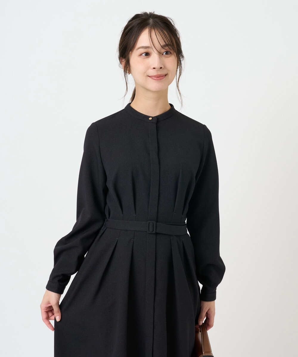 F1EBD57230 MK MICHEL KLEIN(小さいサイズ)(メゾン ドゥ サンク) 【小さいサイズ】ウエストタックデザインワンピース/洗濯機で洗える キャメル