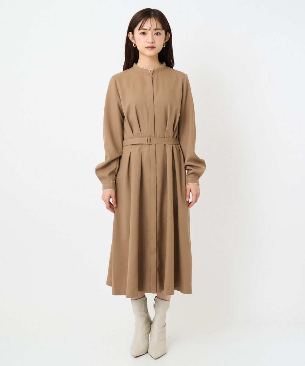 F1EBD57230 MK MICHEL KLEIN(小さいサイズ)(メゾン ドゥ サンク) 【小さいサイズ】ウエストタックデザインワンピース/洗濯機で洗える キャメル