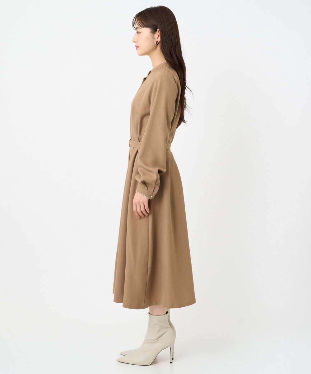 F1EBD57230 MK MICHEL KLEIN(小さいサイズ)(メゾン ドゥ サンク) 【小さいサイズ】ウエストタックデザインワンピース/洗濯機で洗える キャメル