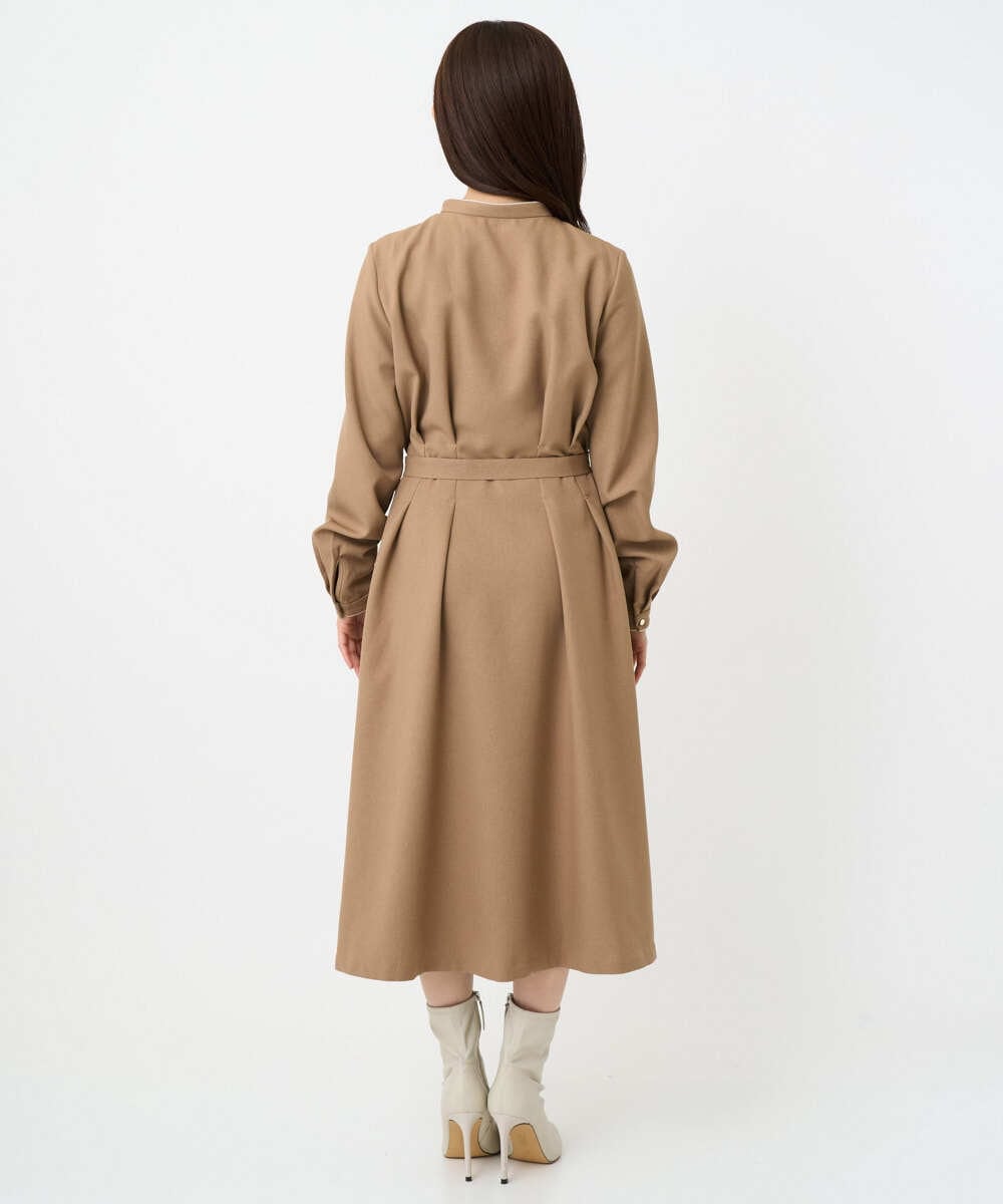 F1EBD57230 MK MICHEL KLEIN(小さいサイズ)(メゾン ドゥ サンク) 【小さいサイズ】ウエストタックデザインワンピース/洗濯機で洗える キャメル