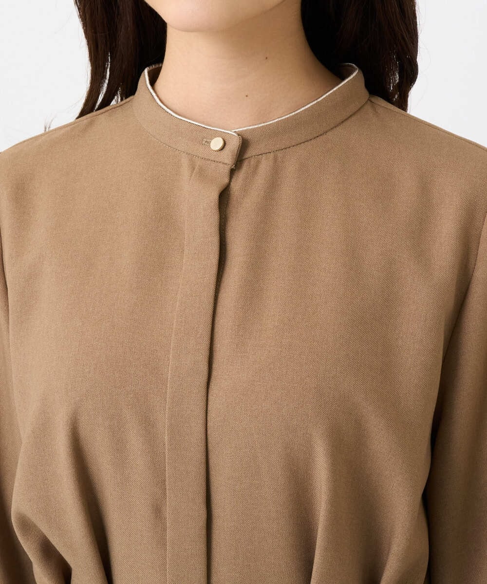 F1EBD57230 MK MICHEL KLEIN(小さいサイズ)(メゾン ドゥ サンク) 【小さいサイズ】ウエストタックデザインワンピース/洗濯機で洗える キャメル