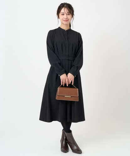 F1EBD57230 MK MICHEL KLEIN(小さいサイズ) 【小さいサイズ】ウエストタックデザインワンピース/洗濯機で洗える