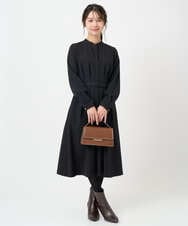 F1EBD57230 MK MICHEL KLEIN(小さいサイズ)(メゾン ドゥ サンク) 【小さいサイズ】ウエストタックデザインワンピース/洗濯機で洗える ブラック