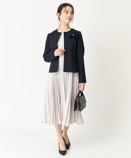 F1EFA02210 MK MICHEL KLEIN(小さいサイズ)(メゾン ドゥ サンク) 【小さいサイズ】ボウタイプリーツジョーゼットワンピース/洗える ライトグレー
