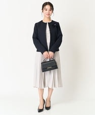 F1EFA02210 MK MICHEL KLEIN(小さいサイズ)(メゾン ドゥ サンク) 【小さいサイズ】ボウタイプリーツジョーゼットワンピース/洗える ライトグレー