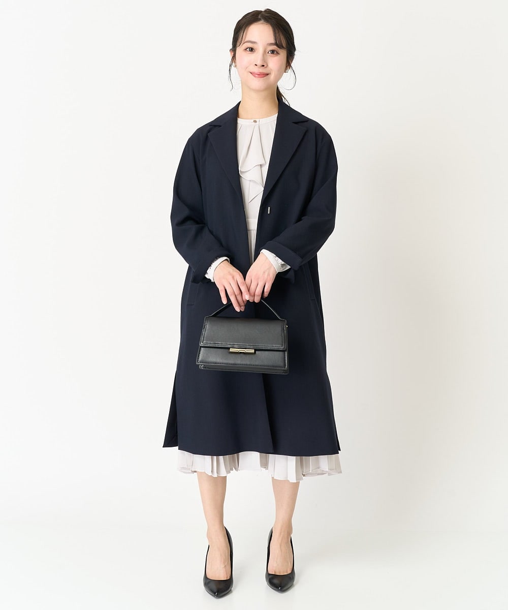 F1EFA02210 MK MICHEL KLEIN(小さいサイズ)(メゾン ドゥ サンク) 【小さいサイズ】ボウタイプリーツジョーゼットワンピース/洗える ライトグレー