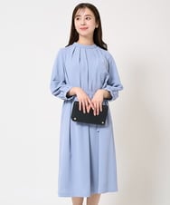 F1EFA27210 MK MICHEL KLEIN(小さいサイズ)(メゾン ドゥ サンク) 【小さいサイズ】ウエストベルト付きサックワンピース/洗える ライトブルー