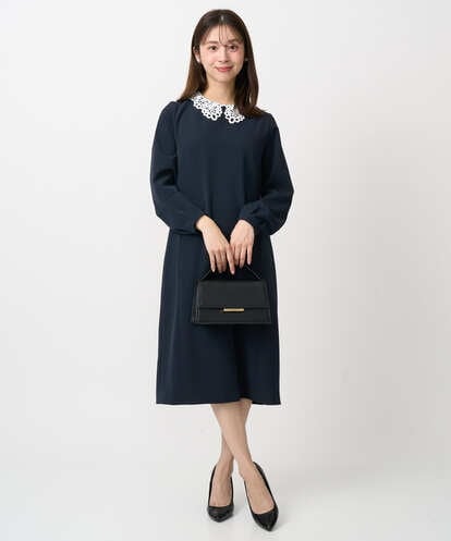 F1EFD13230  【小さいサイズ】レース襟付きサックワンピース/防シワ/洗える