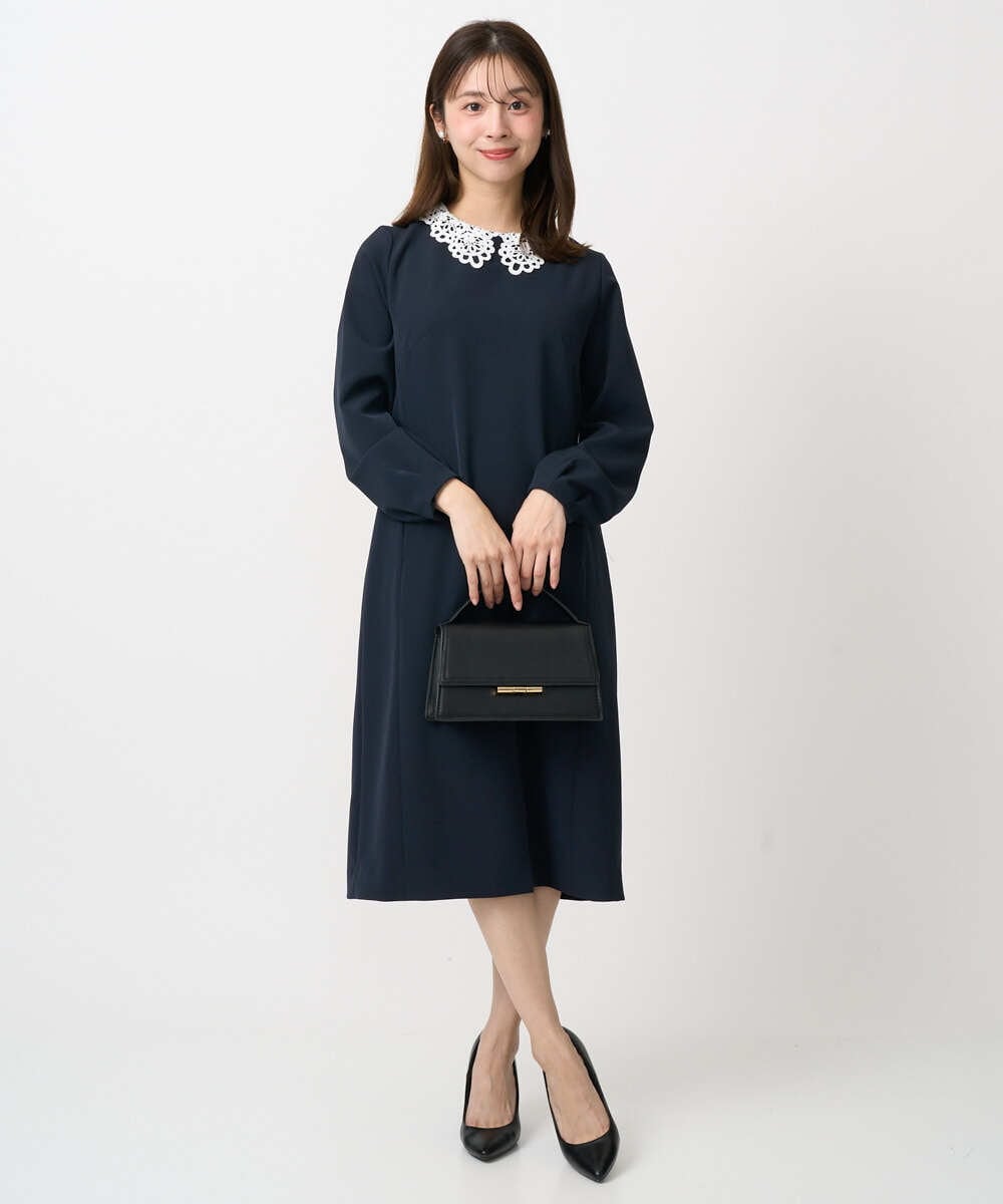 小さいサイズ】レース襟付きサックワンピース/防シワ/洗える