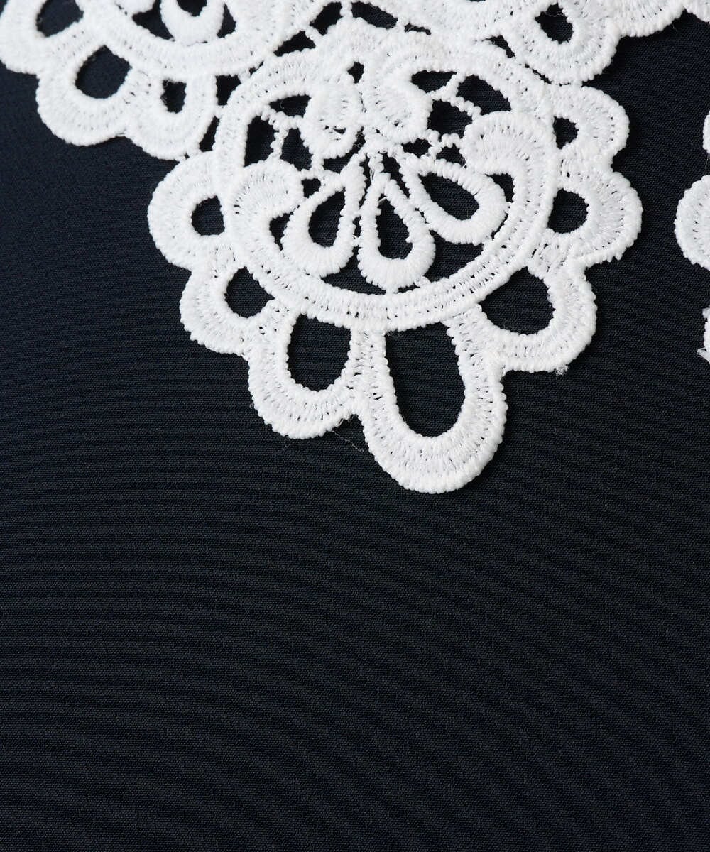 F1EFD13230 MK MICHEL KLEIN(小さいサイズ)(メゾン ドゥ サンク) 【小さいサイズ】レース襟付きサックワンピース/防シワ/洗える ネイビー