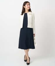 F1EFD13230 MK MICHEL KLEIN(小さいサイズ)(メゾン ドゥ サンク) 【小さいサイズ】レース襟付きサックワンピース/防シワ/洗える ネイビー