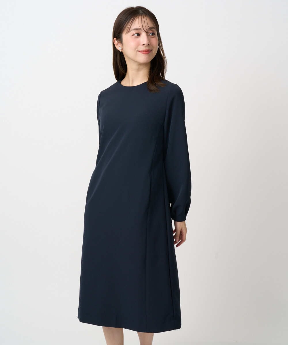 F1EFD13230 MK MICHEL KLEIN(小さいサイズ)(メゾン ドゥ サンク) 【小さいサイズ】レース襟付きサックワンピース/防シワ/洗える ネイビー