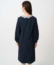 F1EFD13230 MK MICHEL KLEIN(小さいサイズ)(メゾン ドゥ サンク) 【小さいサイズ】レース襟付きサックワンピース/防シワ/洗える ネイビー