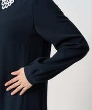 F1EFD13230 MK MICHEL KLEIN(小さいサイズ)(メゾン ドゥ サンク) 【小さいサイズ】レース襟付きサックワンピース/防シワ/洗える ネイビー