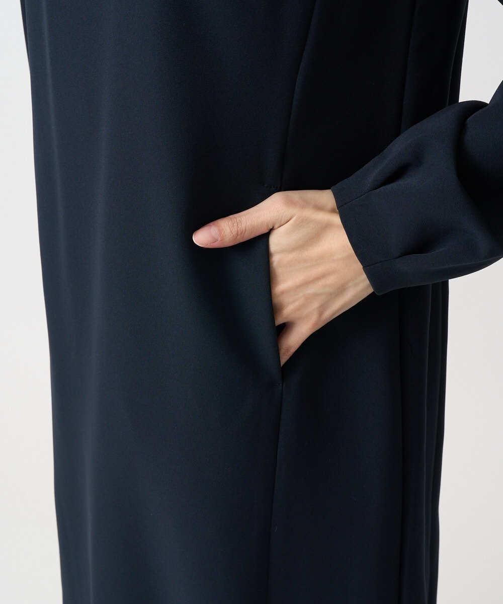 F1EFD13230 MK MICHEL KLEIN(小さいサイズ)(メゾン ドゥ サンク) 【小さいサイズ】レース襟付きサックワンピース/防シワ/洗える ネイビー