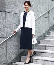 F1EFD13230 MK MICHEL KLEIN(小さいサイズ)(メゾン ドゥ サンク) 【小さいサイズ】レース襟付きサックワンピース/防シワ/洗える ネイビー