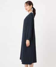 F1EFD13230 MK MICHEL KLEIN(小さいサイズ)(メゾン ドゥ サンク) 【小さいサイズ】レース襟付きサックワンピース/防シワ/洗える ネイビー