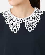 F1EFD13230 MK MICHEL KLEIN(小さいサイズ)(メゾン ドゥ サンク) 【小さいサイズ】レース襟付きサックワンピース/防シワ/洗える ネイビー