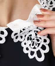 F1EFD13230 MK MICHEL KLEIN(小さいサイズ)(メゾン ドゥ サンク) 【小さいサイズ】レース襟付きサックワンピース/防シワ/洗える ネイビー