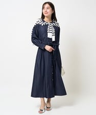 F1EGA31210 MK MICHEL KLEIN(小さいサイズ)(メゾン ドゥ サンク) 【小さいサイズ】デニムライク前開きワンピース/洗える ネイビー