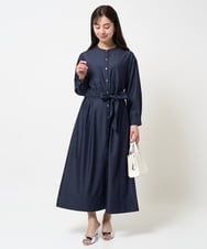 F1EGA31210 MK MICHEL KLEIN(小さいサイズ)(メゾン ドゥ サンク) 【小さいサイズ】デニムライク前開きワンピース/洗える ネイビー