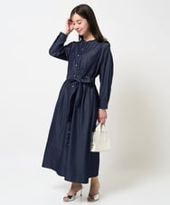 F1EGA31210 MK MICHEL KLEIN(小さいサイズ)(メゾン ドゥ サンク) 【小さいサイズ】デニムライク前開きワンピース/洗える ネイビー
