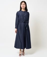 F1EGA31210 MK MICHEL KLEIN(小さいサイズ)(メゾン ドゥ サンク) 【小さいサイズ】デニムライク前開きワンピース/洗える ネイビー