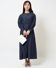 F1EGA31210 MK MICHEL KLEIN(小さいサイズ)(メゾン ドゥ サンク) 【小さいサイズ】デニムライク前開きワンピース/洗える ネイビー