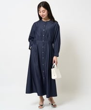 F1EGA31210 MK MICHEL KLEIN(小さいサイズ)(メゾン ドゥ サンク) 【小さいサイズ】デニムライク前開きワンピース/洗える ネイビー