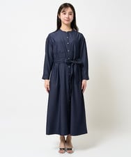 F1EGA31210 MK MICHEL KLEIN(小さいサイズ)(メゾン ドゥ サンク) 【小さいサイズ】デニムライク前開きワンピース/洗える ネイビー