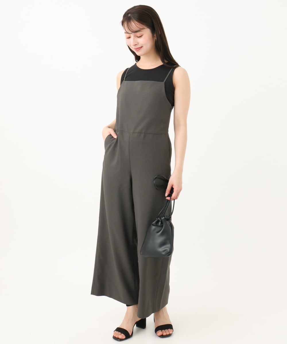 F1EGA45210 MK MICHEL KLEIN(小さいサイズ)(メゾン ドゥ サンク) 【小さいサイズ】リネンライクコンビネゾン/洗える チャコール