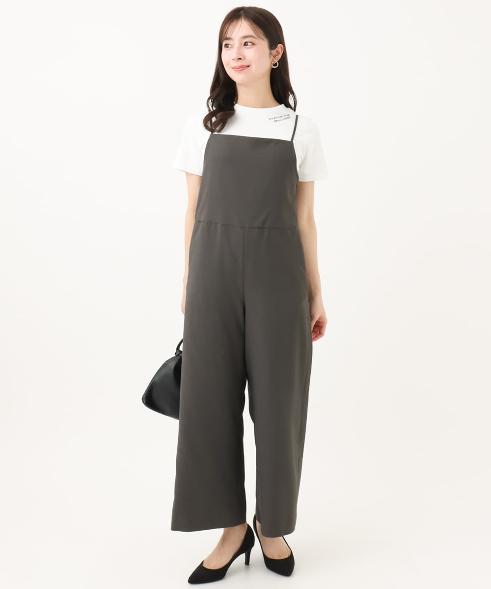 F1EGA45210 MK MICHEL KLEIN(小さいサイズ)(メゾン ドゥ サンク) 【小さいサイズ】リネンライクコンビネゾン/洗える チャコール