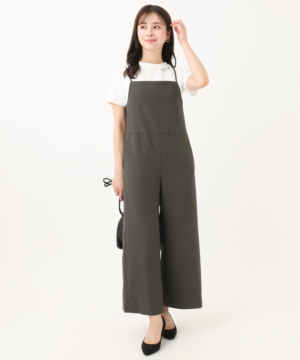 F1EGA45210 MK MICHEL KLEIN(小さいサイズ)(メゾン ドゥ サンク) 【小さいサイズ】リネンライクコンビネゾン/洗える チャコール