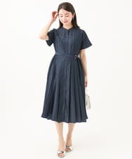 F1EGA48220 MK MICHEL KLEIN(小さいサイズ)(メゾン ドゥ サンク) 【小さいサイズ】フロントタックデザインワンピース/2way/洗える ネイビー