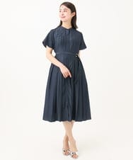 F1EGA48220 MK MICHEL KLEIN(小さいサイズ)(メゾン ドゥ サンク) 【小さいサイズ】フロントタックデザインワンピース/2way/洗える ネイビー