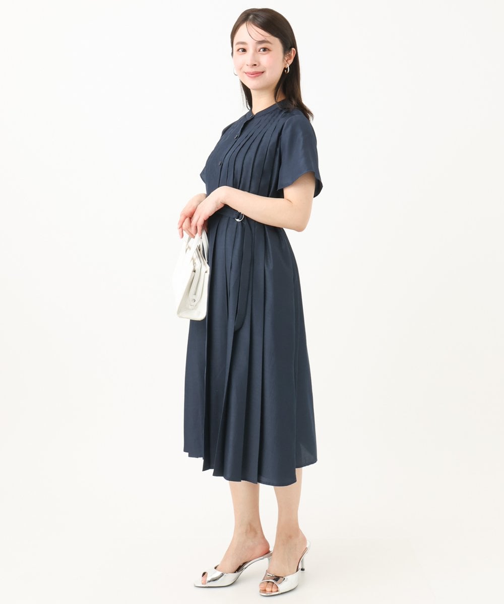 F1EGA48220 MK MICHEL KLEIN(小さいサイズ)(メゾン ドゥ サンク) 【小さいサイズ】フロントタックデザインワンピース/2way/洗える ネイビー