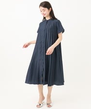 F1EGA48220 MK MICHEL KLEIN(小さいサイズ)(メゾン ドゥ サンク) 【小さいサイズ】フロントタックデザインワンピース/2way/洗える ネイビー