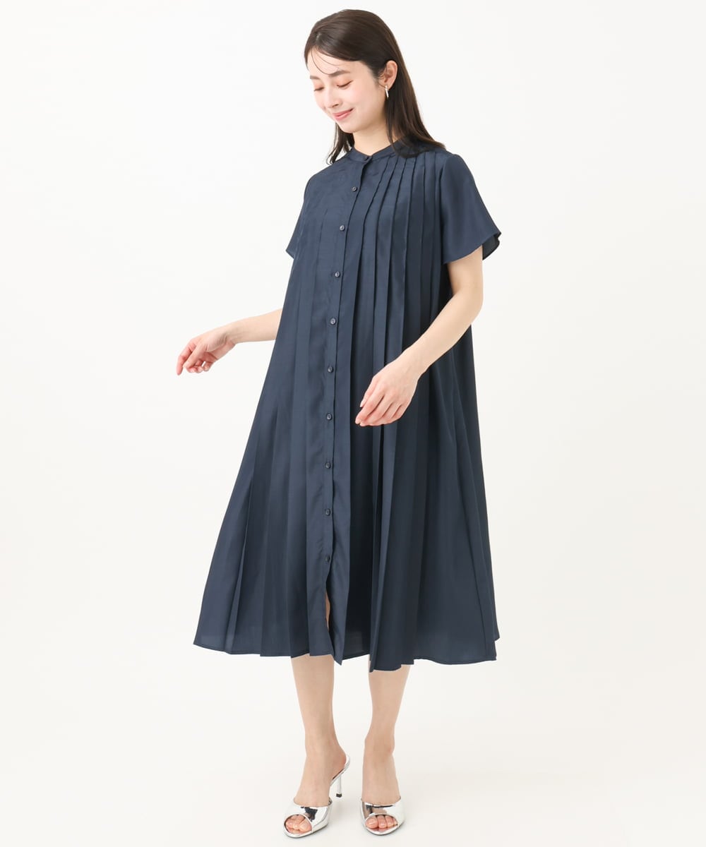 F1EGA48220 MK MICHEL KLEIN(小さいサイズ)(メゾン ドゥ サンク) 【小さいサイズ】フロントタックデザインワンピース/2way/洗える ネイビー