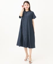 F1EGA48220 MK MICHEL KLEIN(小さいサイズ)(メゾン ドゥ サンク) 【小さいサイズ】フロントタックデザインワンピース/2way/洗える ネイビー