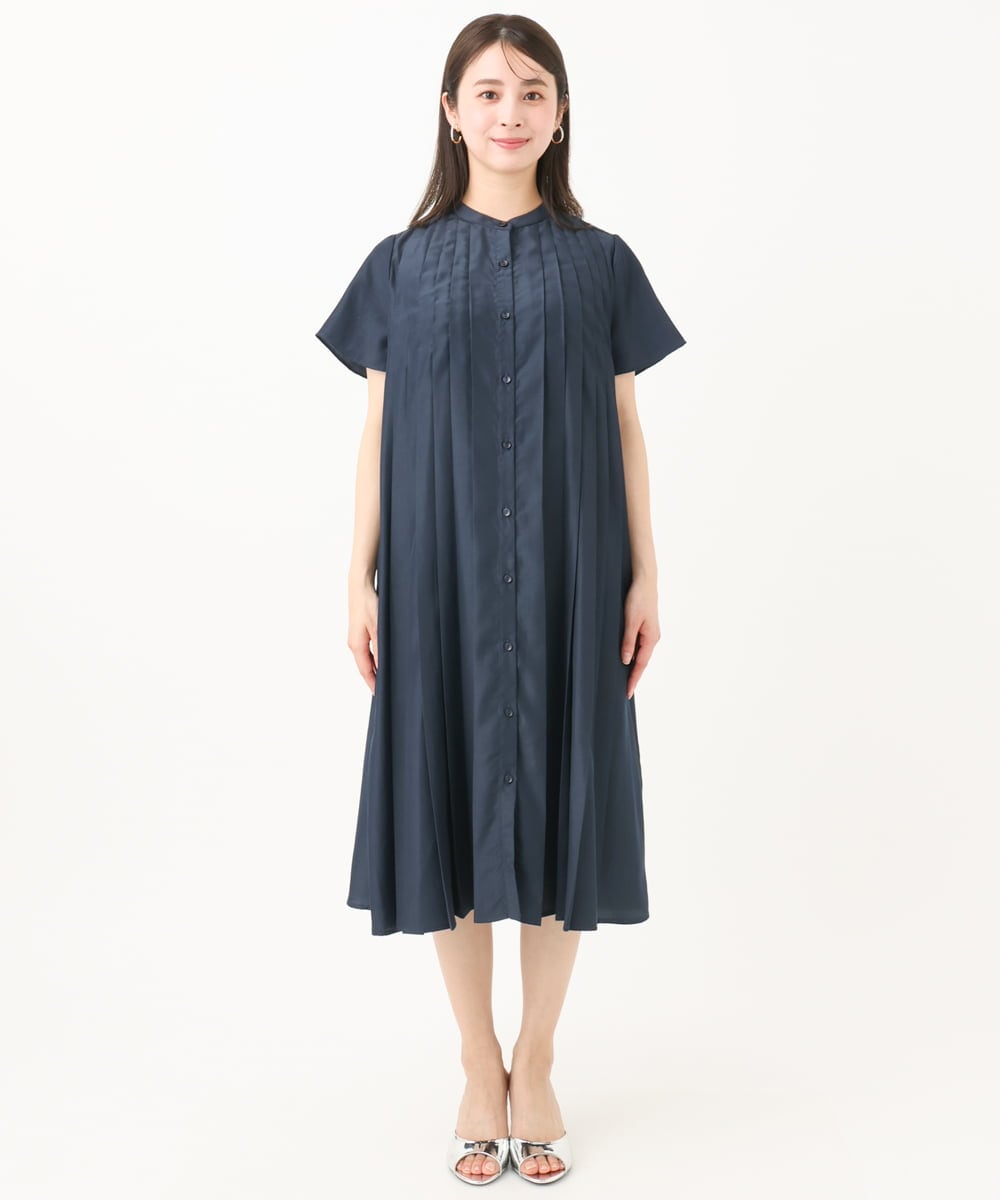 F1EGA48220 MK MICHEL KLEIN(小さいサイズ)(メゾン ドゥ サンク) 【小さいサイズ】フロントタックデザインワンピース/2way/洗える ネイビー