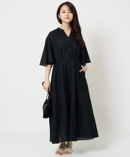 F1EGA50230 MK MICHEL KLEIN(小さいサイズ)(メゾン ドゥ サンク) 【小さいサイズ】キーネックコットンワンピース/洗える モカ（柄）