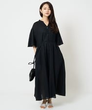 F1EGA50230 MK MICHEL KLEIN(小さいサイズ)(メゾン ドゥ サンク) 【小さいサイズ】キーネックコットンワンピース/洗える モカ（柄）