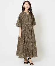 F1EGA50230 MK MICHEL KLEIN(小さいサイズ)(メゾン ドゥ サンク) 【小さいサイズ】キーネックコットンワンピース/洗える モカ（柄）