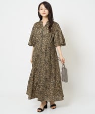 F1EGA50230 MK MICHEL KLEIN(小さいサイズ)(メゾン ドゥ サンク) 【小さいサイズ】キーネックコットンワンピース/洗える モカ（柄）